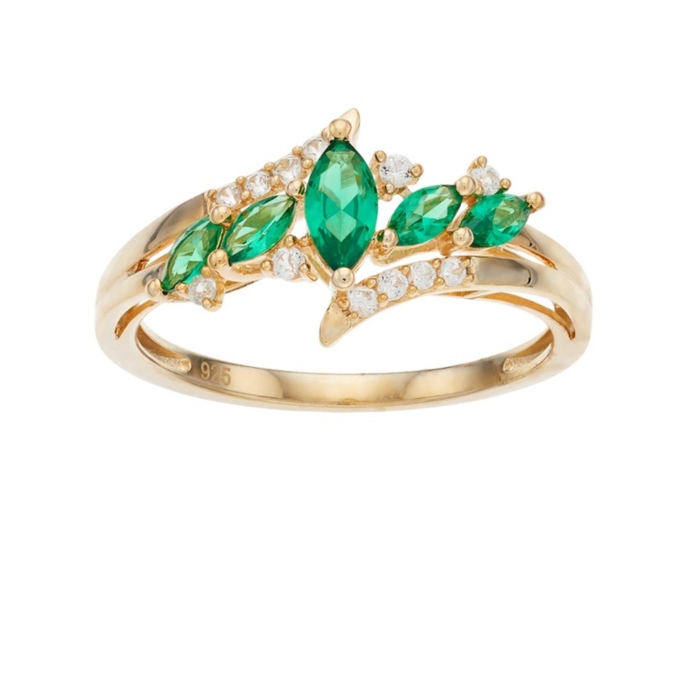 14k gold emerald & white sapphire marquise ring